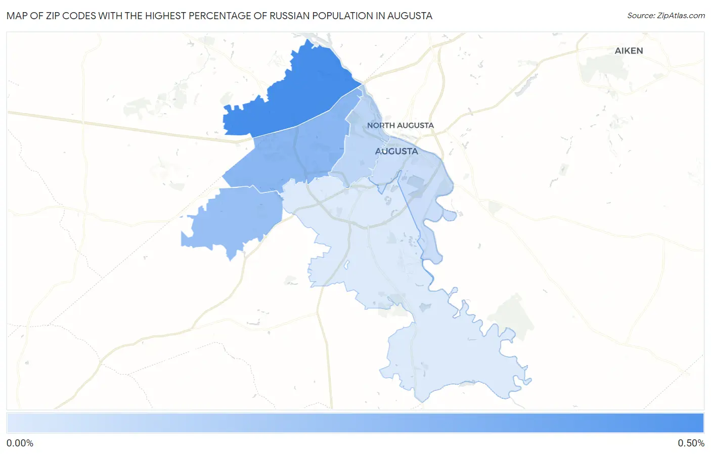 Zip Codes with the Highest Percentage of Russian Population in Augusta Map