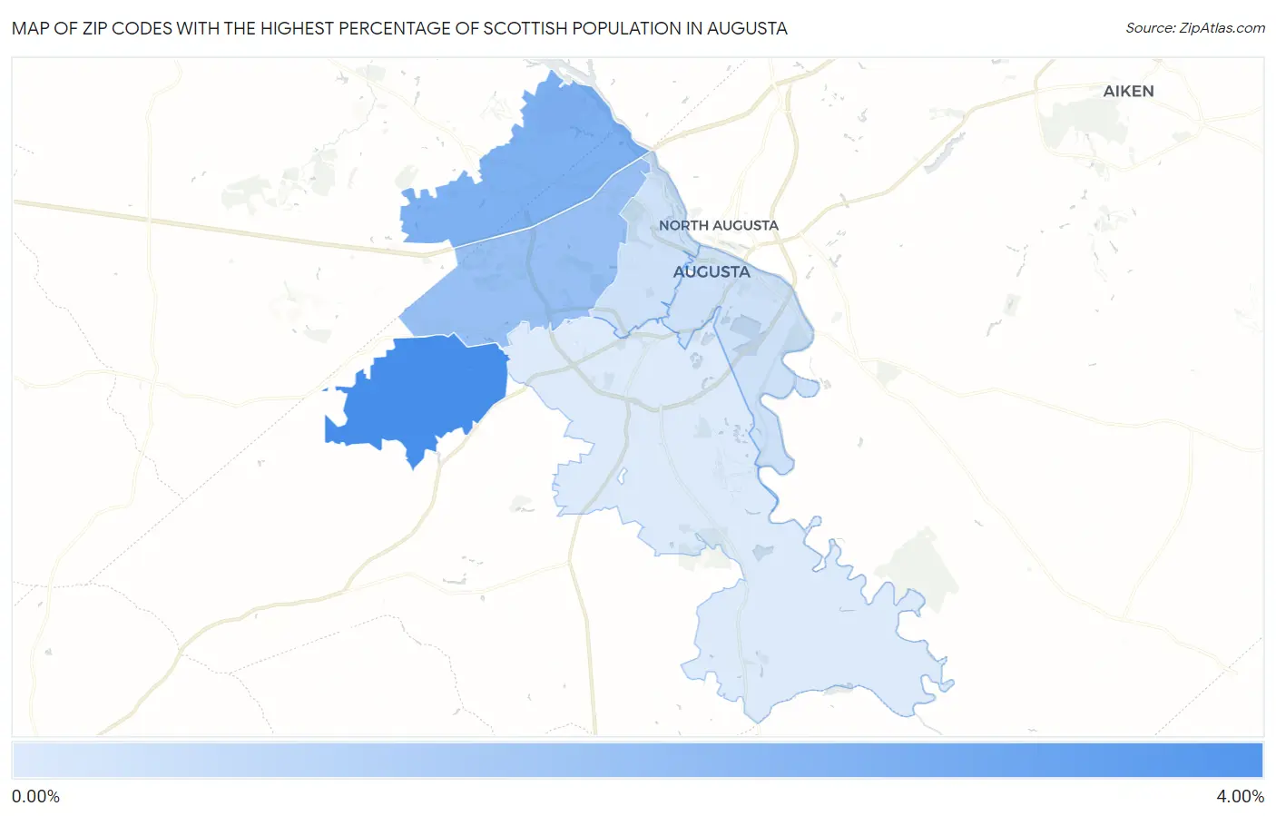 Zip Codes with the Highest Percentage of Scottish Population in Augusta Map