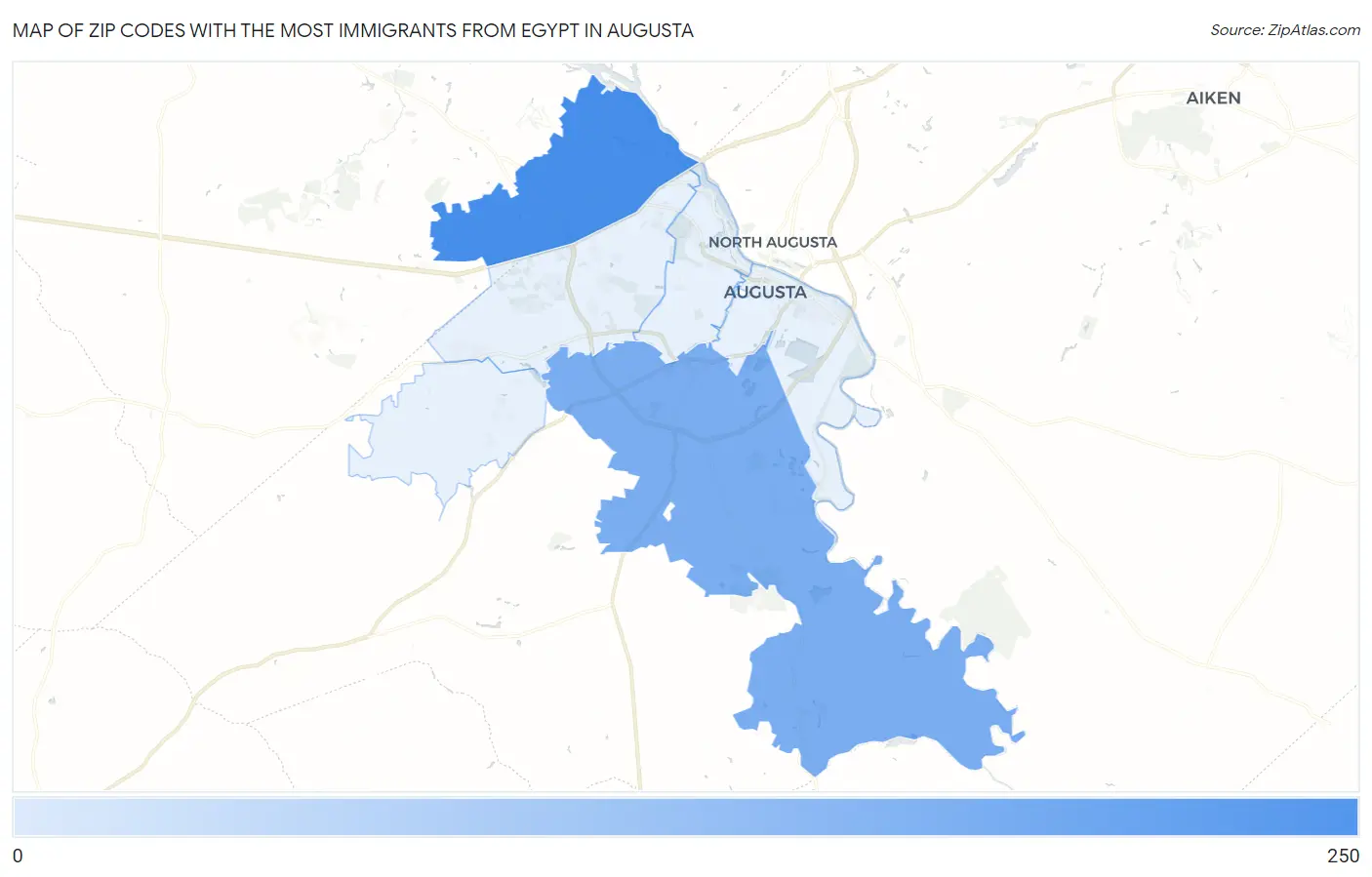 Zip Codes with the Most Immigrants from Egypt in Augusta Map
