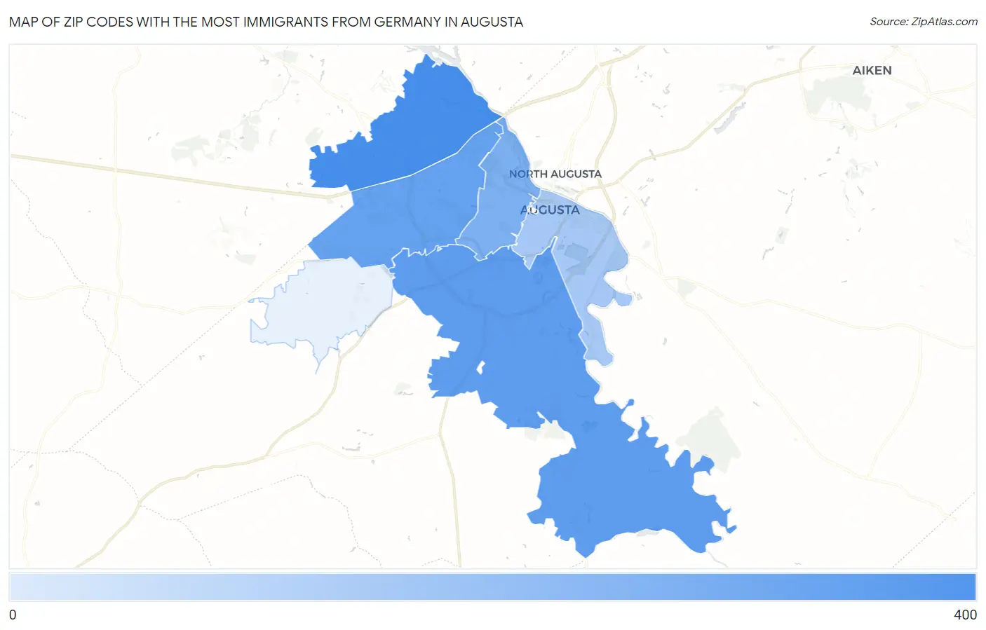 Zip Codes with the Most Immigrants from Germany in Augusta Map