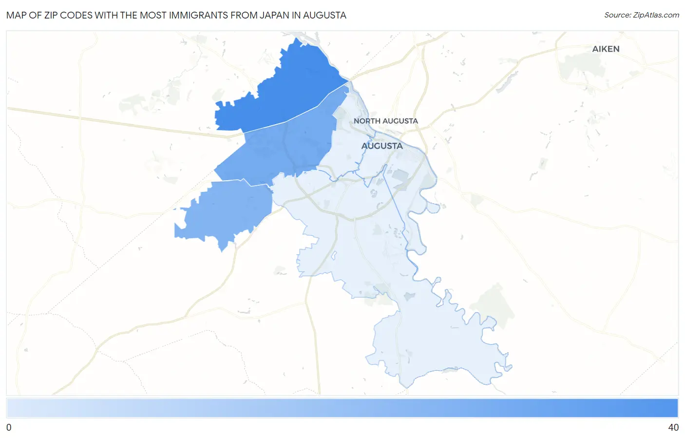 Zip Codes with the Most Immigrants from Japan in Augusta Map
