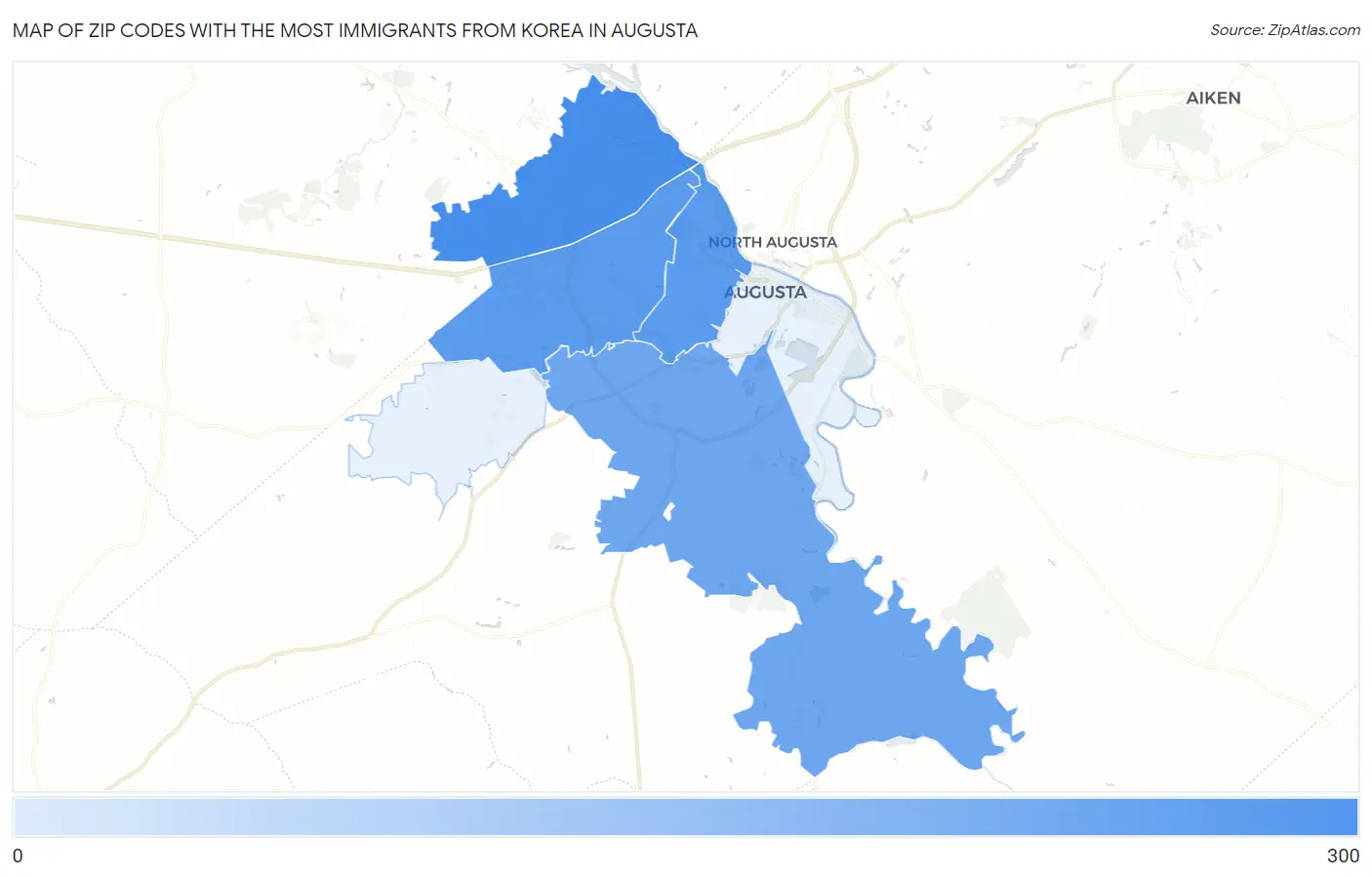 Zip Codes with the Most Immigrants from Korea in Augusta Map