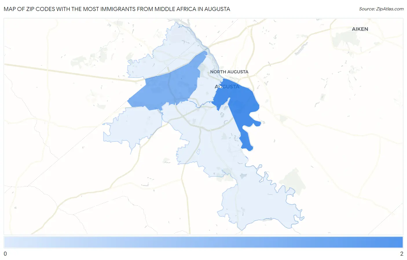 Zip Codes with the Most Immigrants from Middle Africa in Augusta Map