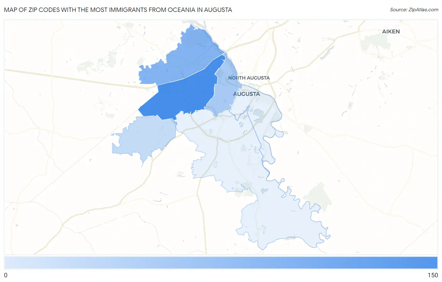 Zip Codes with the Most Immigrants from Oceania in Augusta Map