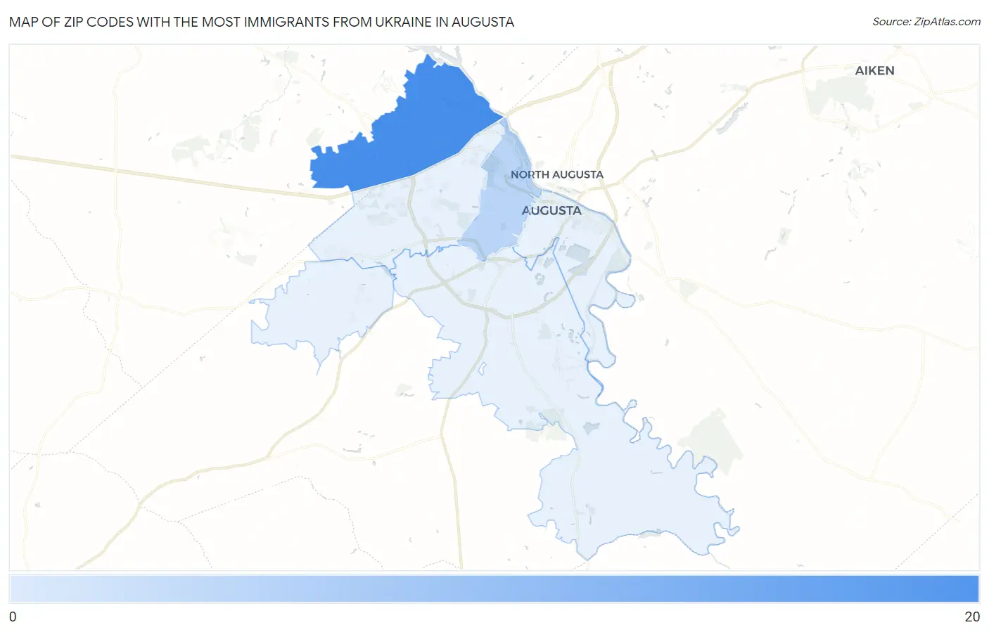 Zip Codes with the Most Immigrants from Ukraine in Augusta Map