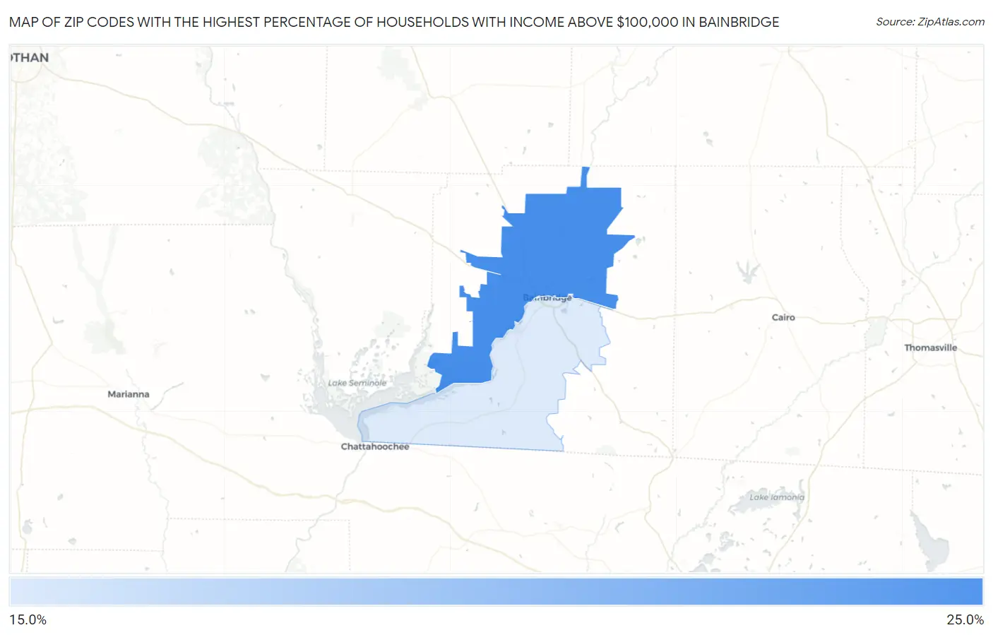 Zip Codes with the Highest Percentage of Households with Income Above $100,000 in Bainbridge Map