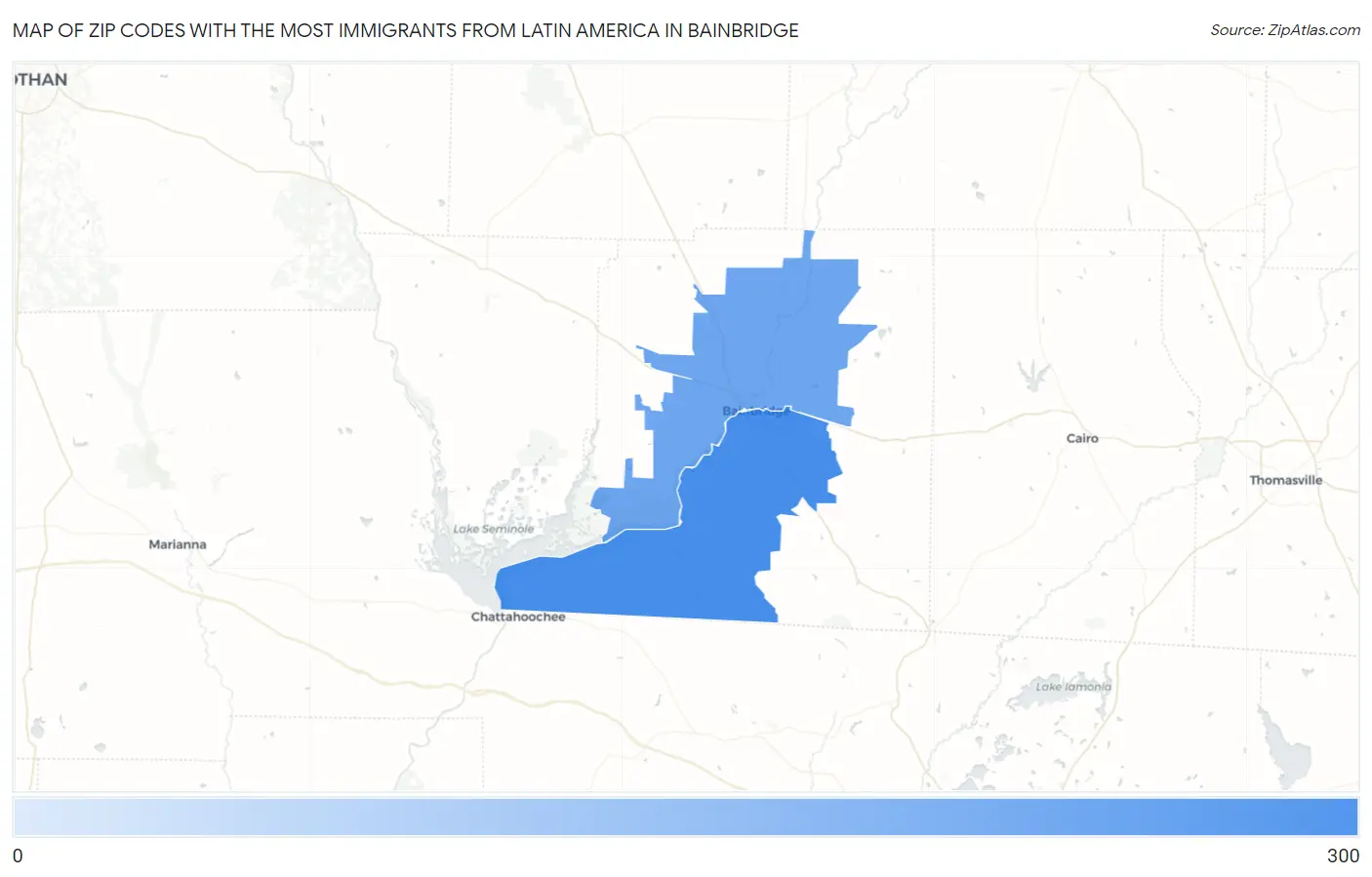 Zip Codes with the Most Immigrants from Latin America in Bainbridge Map