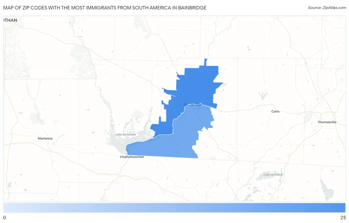 Zip Codes with the Most Immigrants from South America in Bainbridge Map