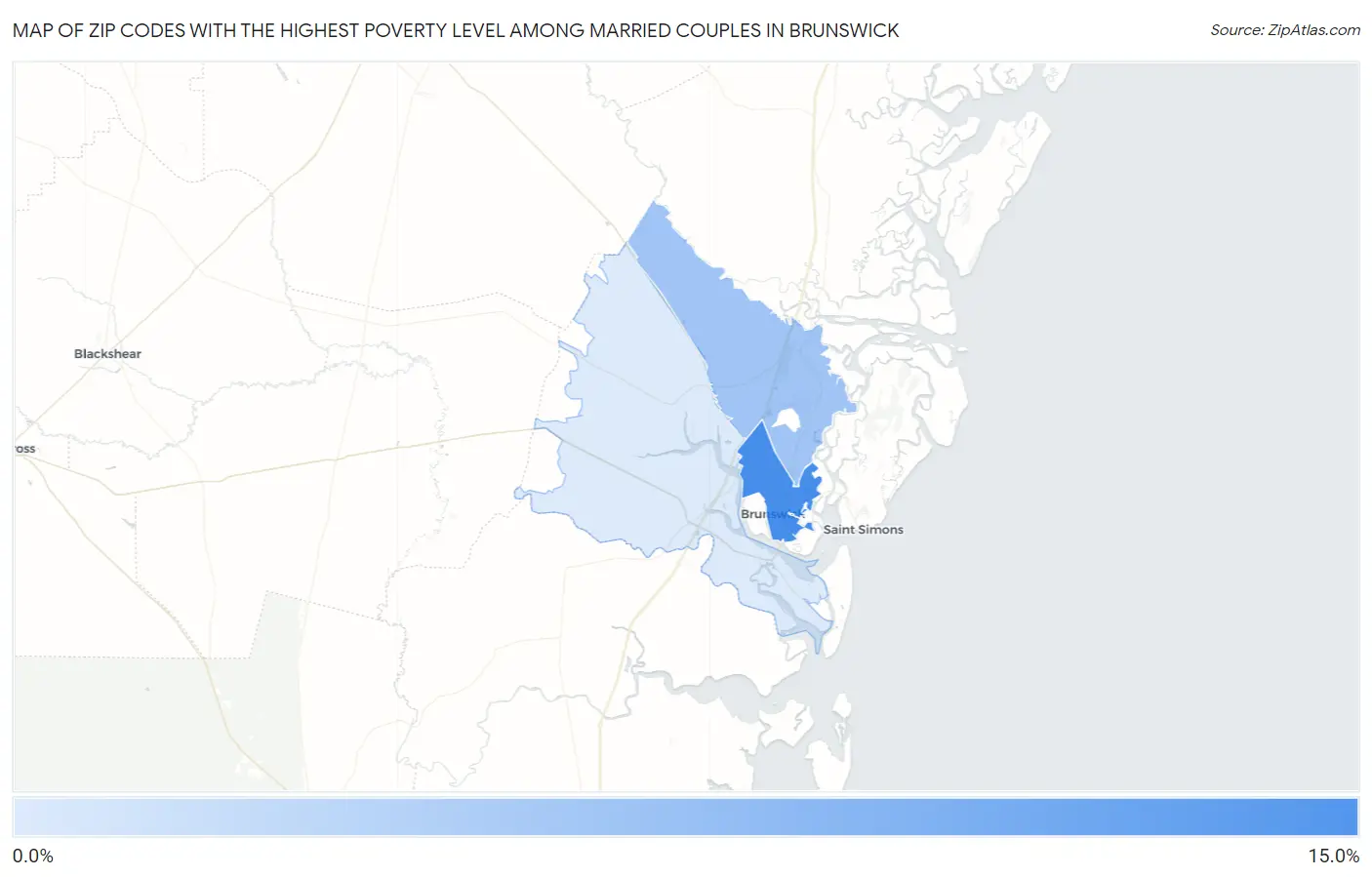 Zip Codes with the Highest Poverty Level Among Married Couples in Brunswick Map