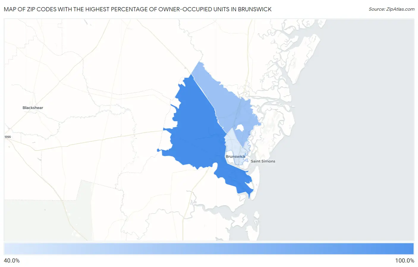 Zip Codes with the Highest Percentage of Owner-Occupied Units in Brunswick Map