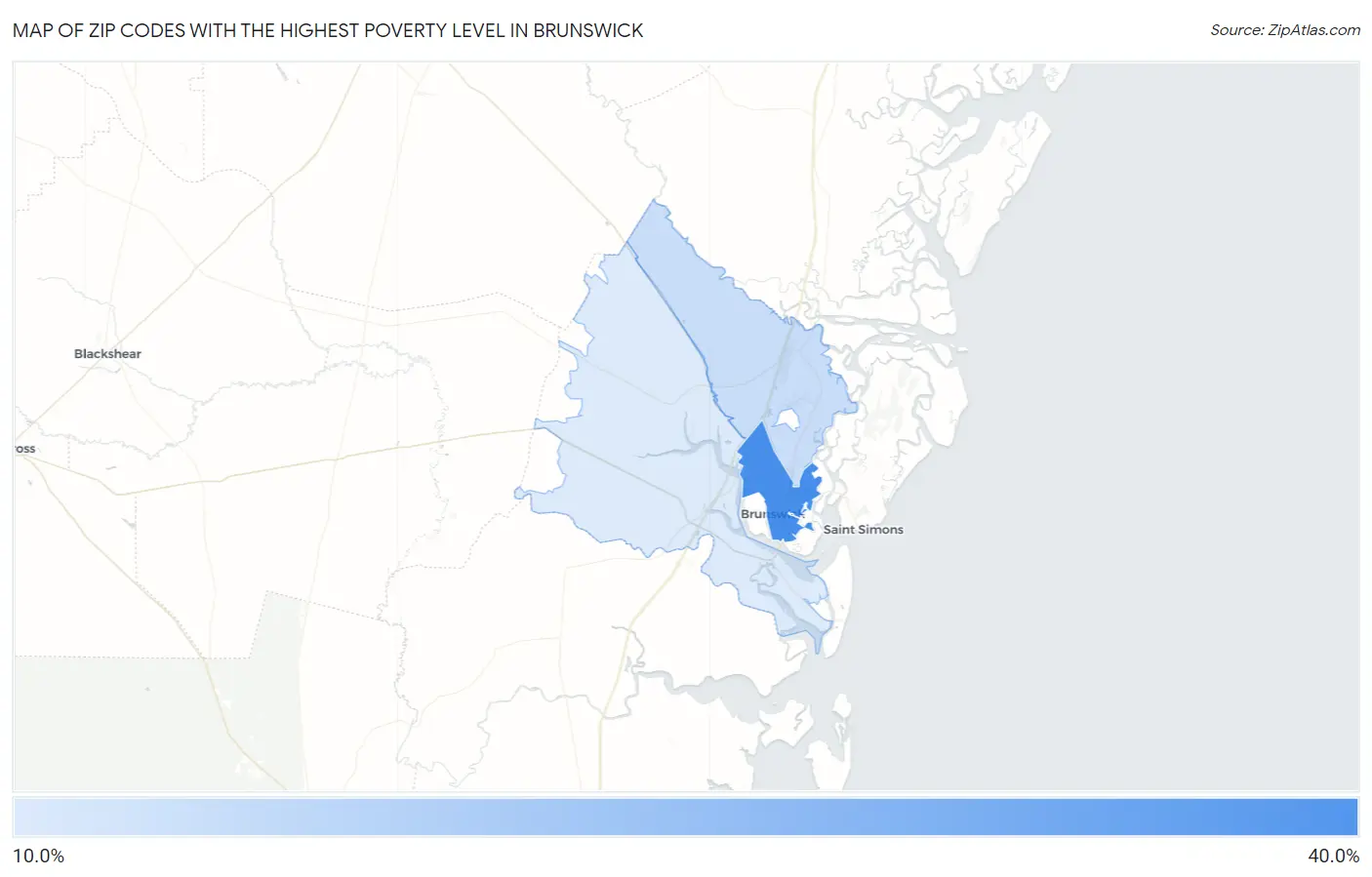 Zip Codes with the Highest Poverty Level in Brunswick Map