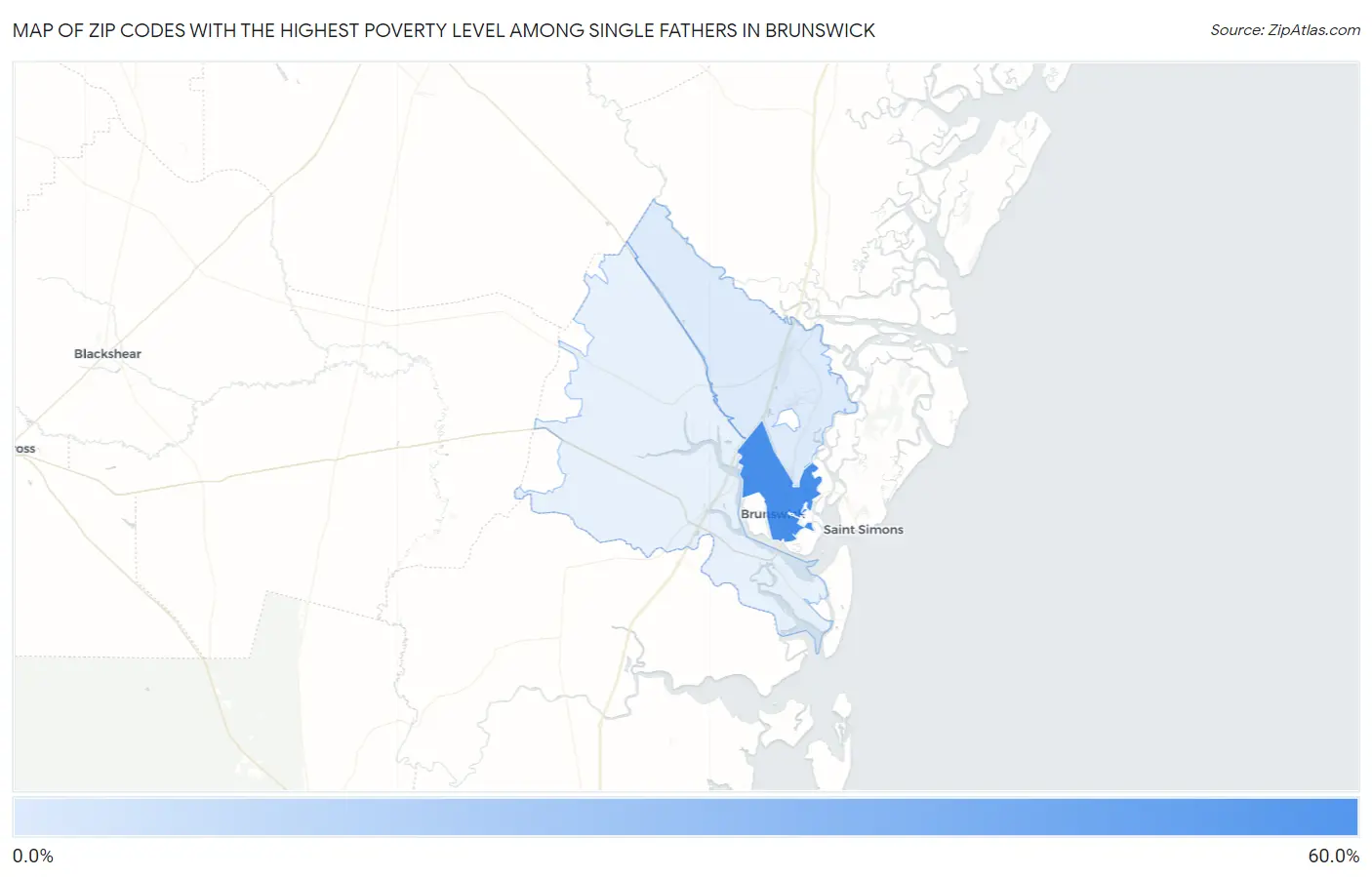 Zip Codes with the Highest Poverty Level Among Single Fathers in Brunswick Map