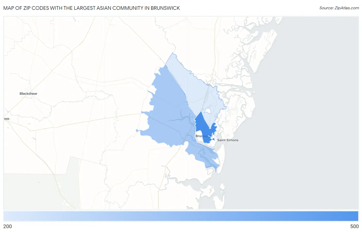 Zip Codes with the Largest Asian Community in Brunswick Map