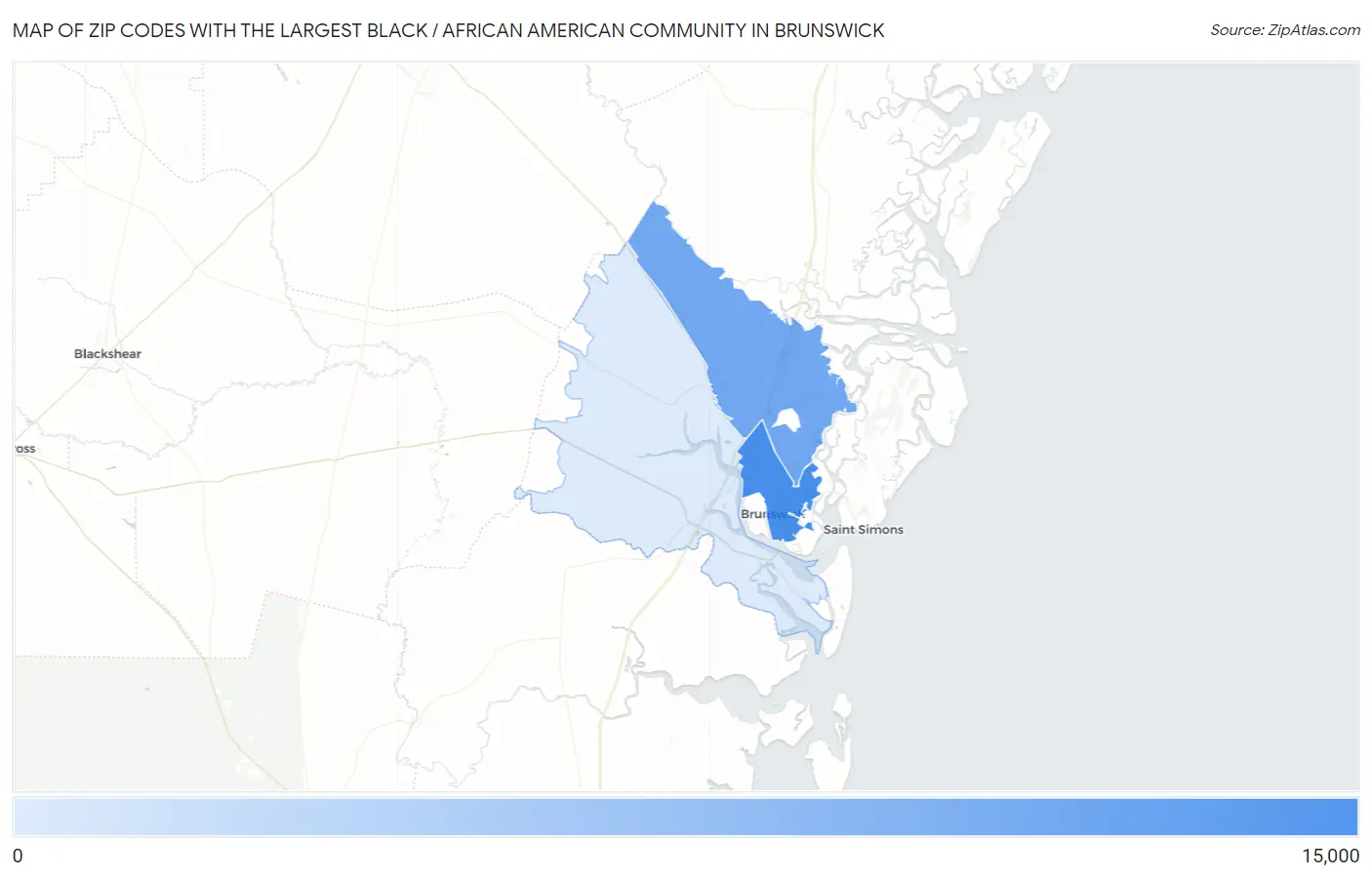 Zip Codes with the Largest Black / African American Community in Brunswick Map
