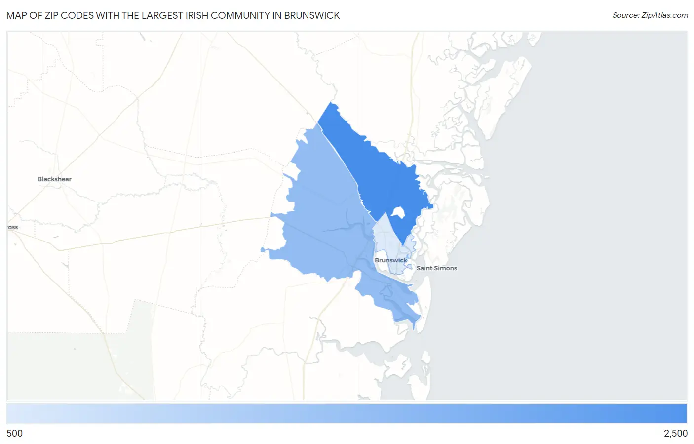 Zip Codes with the Largest Irish Community in Brunswick Map