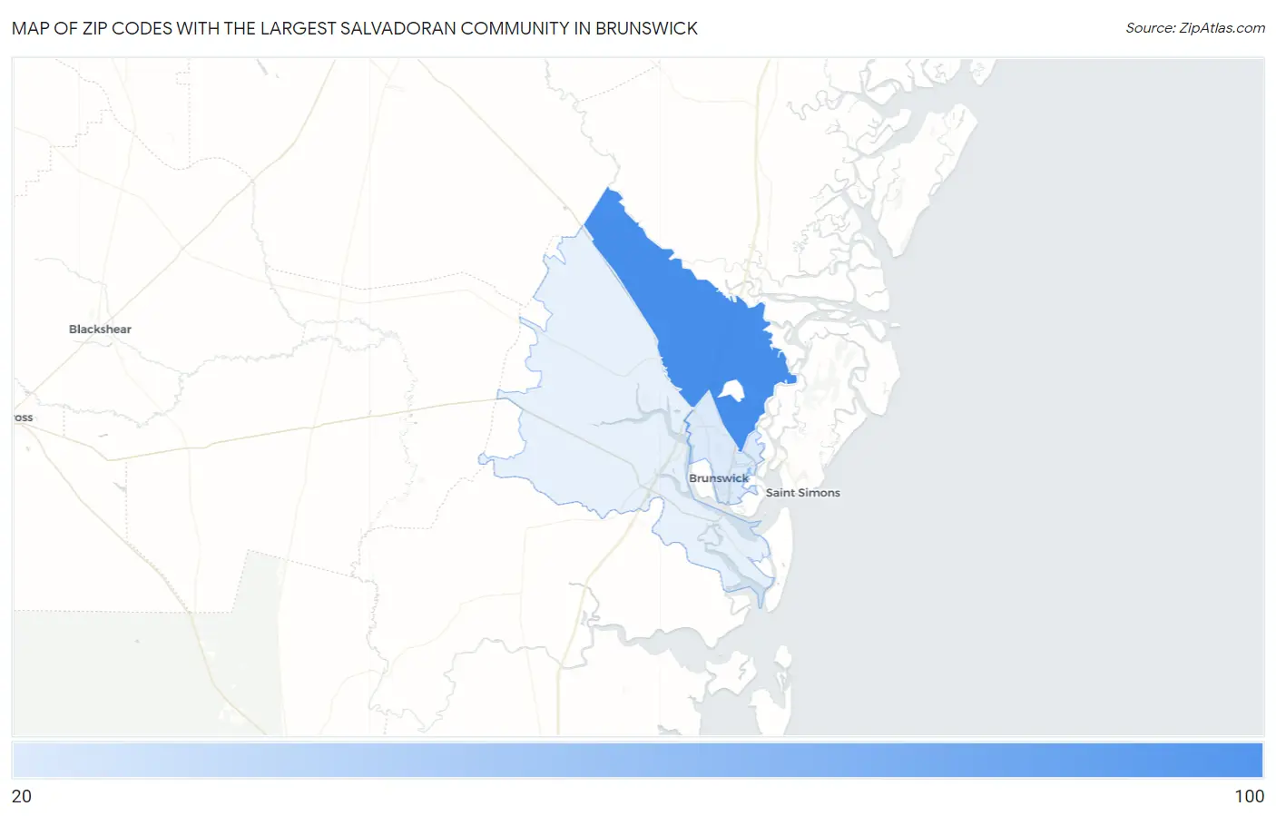 Zip Codes with the Largest Salvadoran Community in Brunswick Map