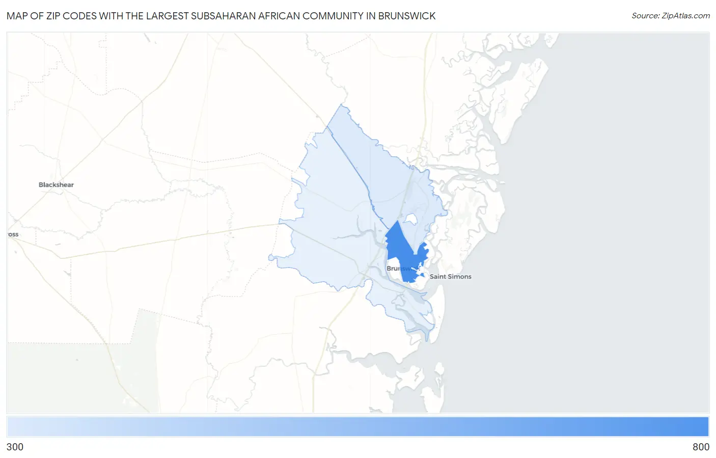 Zip Codes with the Largest Subsaharan African Community in Brunswick Map