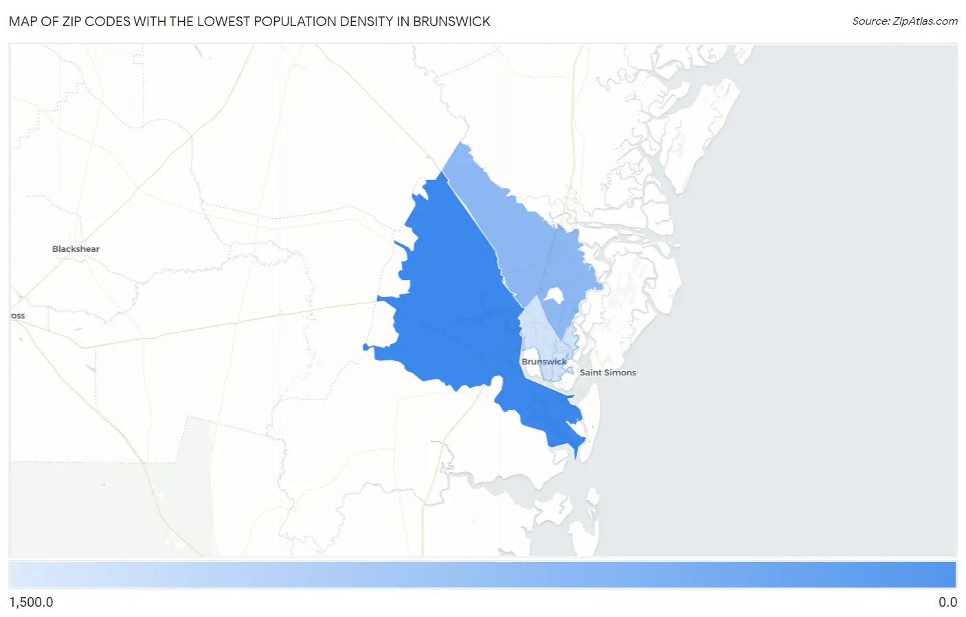 Zip Codes with the Lowest Population Density in Brunswick Map