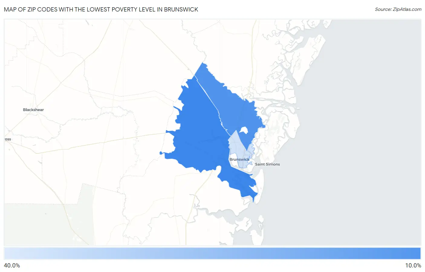 Zip Codes with the Lowest Poverty Level in Brunswick Map