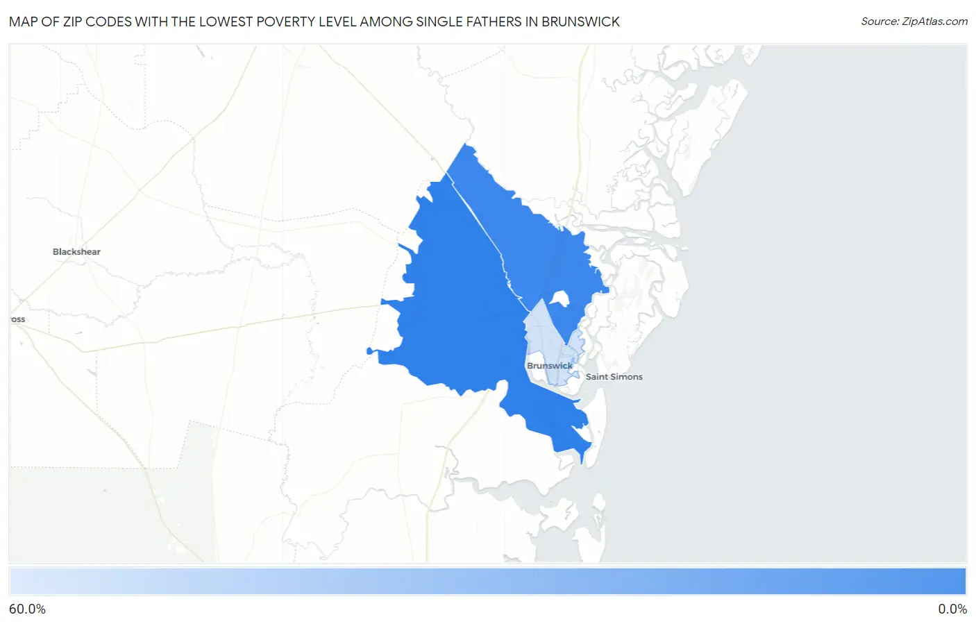 Zip Codes with the Lowest Poverty Level Among Single Fathers in Brunswick Map