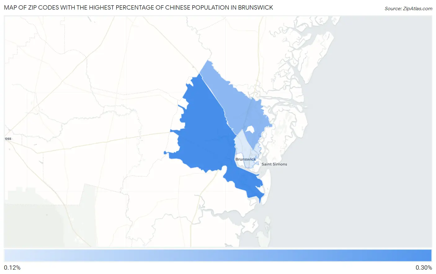 Zip Codes with the Highest Percentage of Chinese Population in Brunswick Map