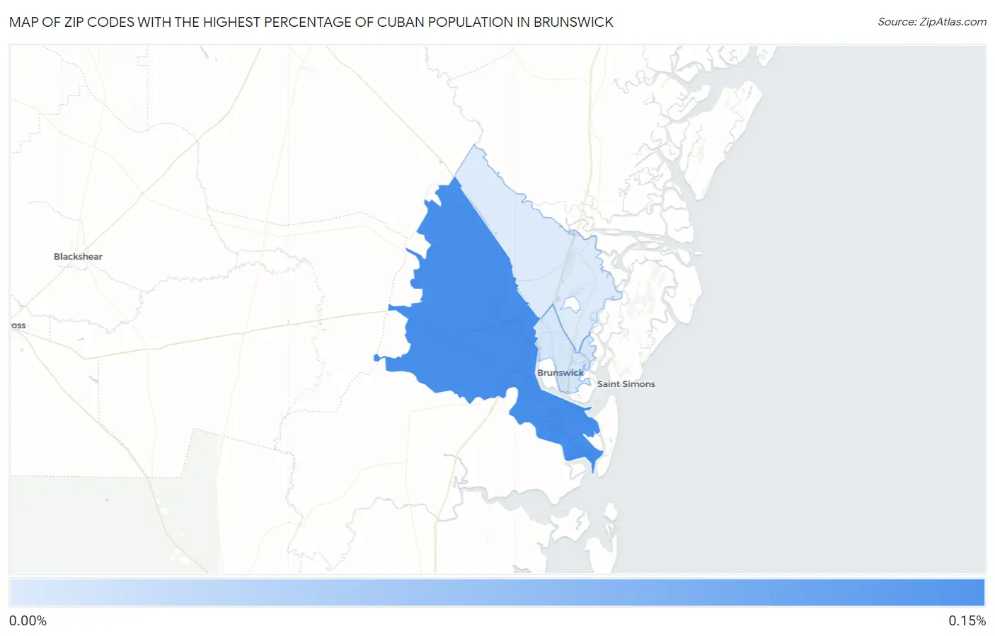 Zip Codes with the Highest Percentage of Cuban Population in Brunswick Map