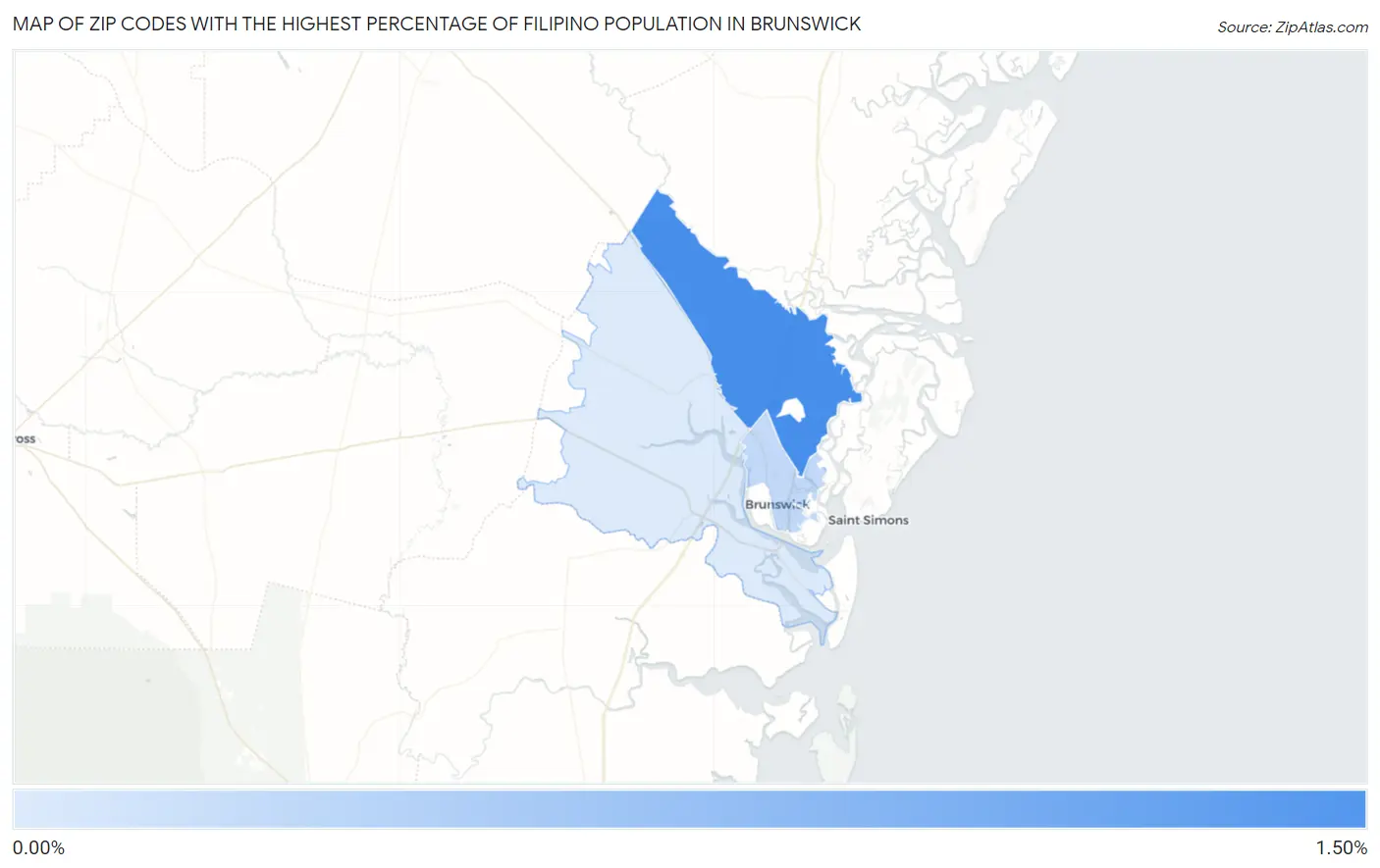 Zip Codes with the Highest Percentage of Filipino Population in Brunswick Map