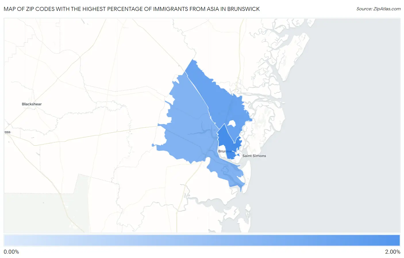 Zip Codes with the Highest Percentage of Immigrants from Asia in Brunswick Map
