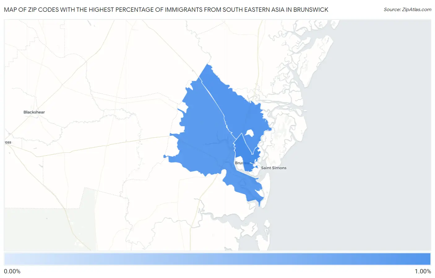 Zip Codes with the Highest Percentage of Immigrants from South Eastern Asia in Brunswick Map