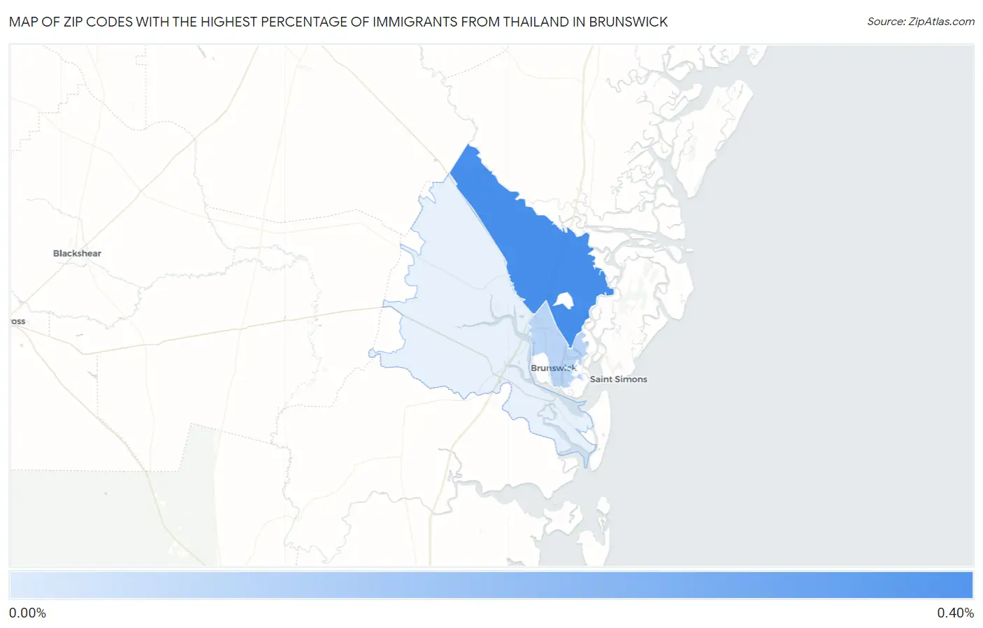 Zip Codes with the Highest Percentage of Immigrants from Thailand in Brunswick Map