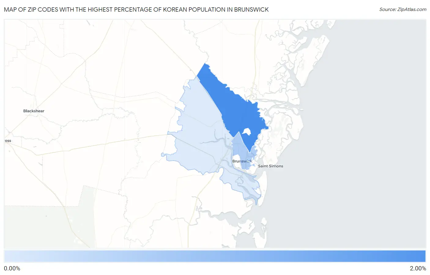 Zip Codes with the Highest Percentage of Korean Population in Brunswick Map