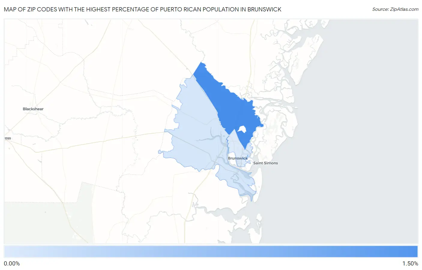 Zip Codes with the Highest Percentage of Puerto Rican Population in Brunswick Map