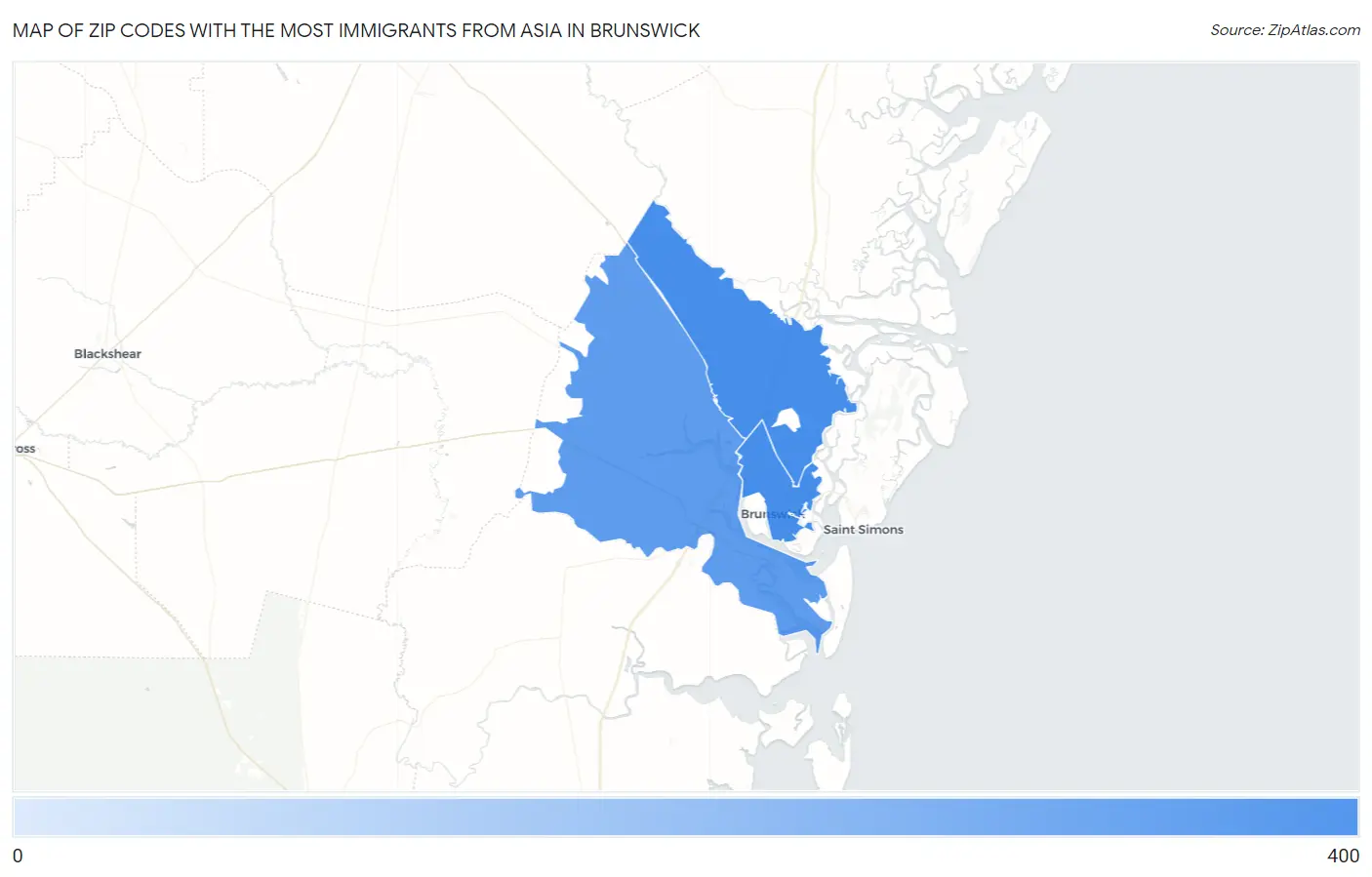Zip Codes with the Most Immigrants from Asia in Brunswick Map