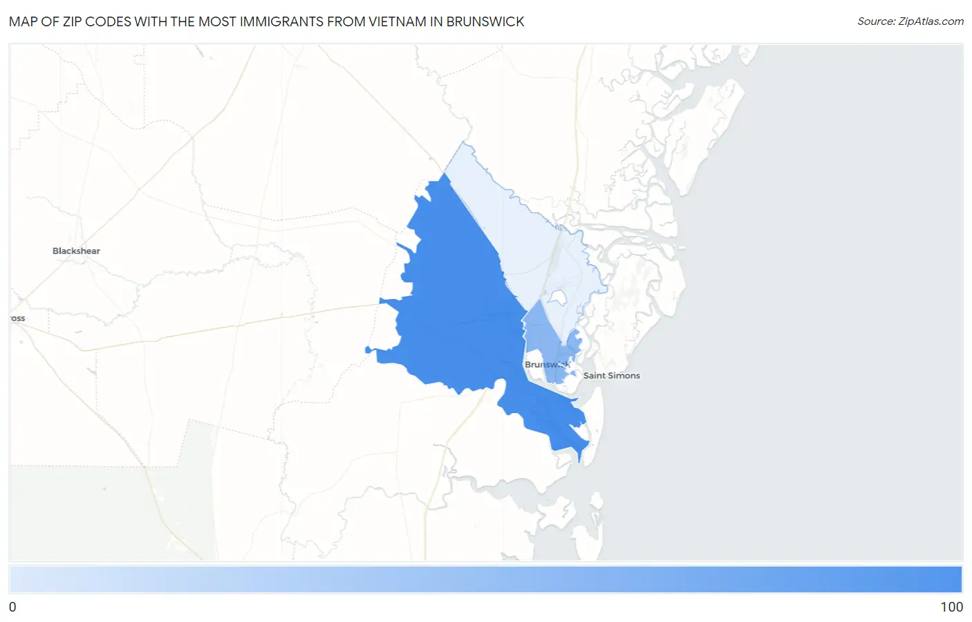 Zip Codes with the Most Immigrants from Vietnam in Brunswick Map