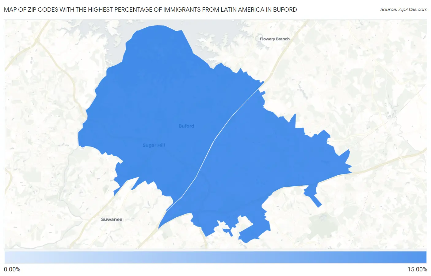 Zip Codes with the Highest Percentage of Immigrants from Latin America in Buford Map