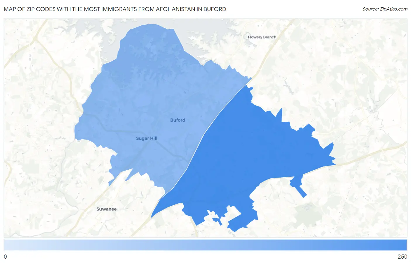 Zip Codes with the Most Immigrants from Afghanistan in Buford Map