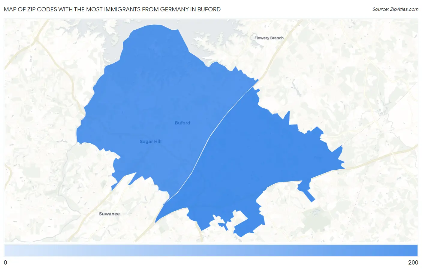 Zip Codes with the Most Immigrants from Germany in Buford Map