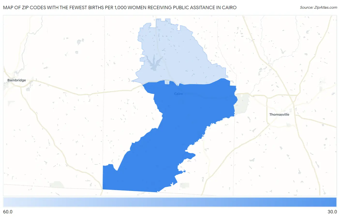 Zip Codes with the Fewest Births per 1,000 Women Receiving Public Assitance in Cairo Map
