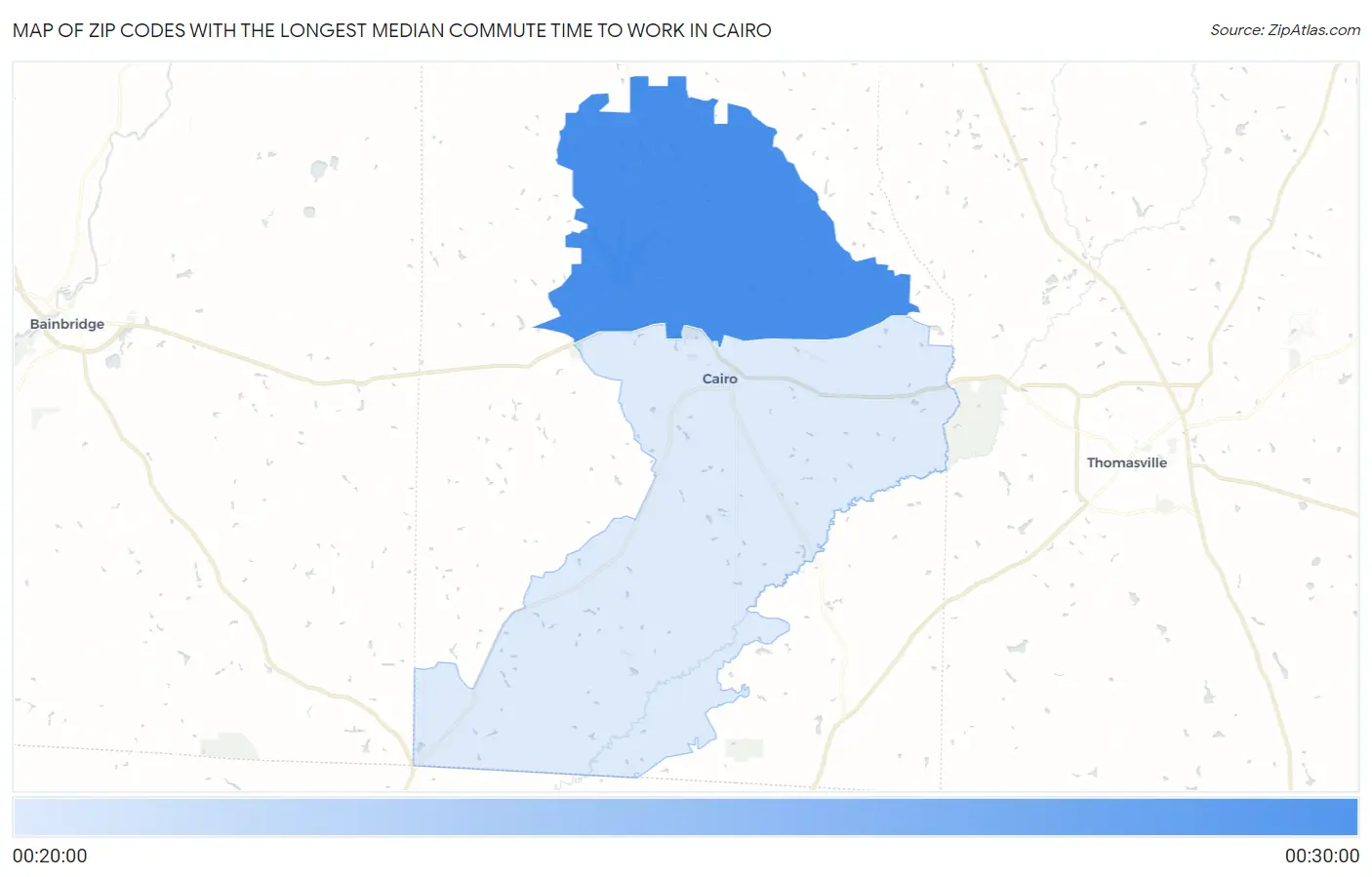 Zip Codes with the Longest Median Commute Time to Work in Cairo Map