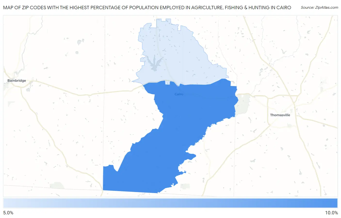 Zip Codes with the Highest Percentage of Population Employed in Agriculture, Fishing & Hunting in Cairo Map