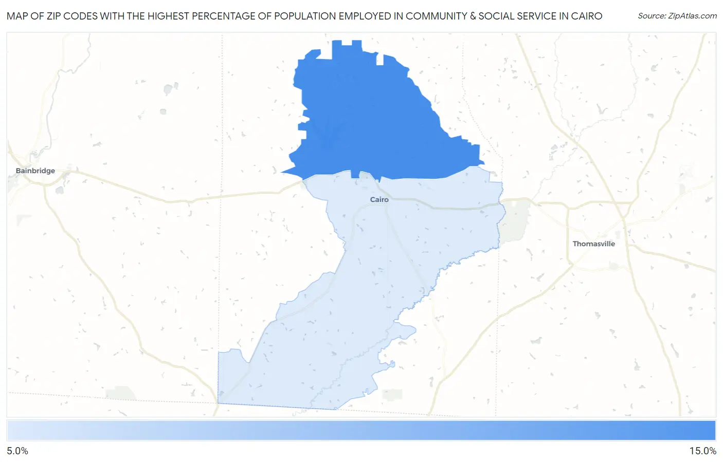 Zip Codes with the Highest Percentage of Population Employed in Community & Social Service  in Cairo Map
