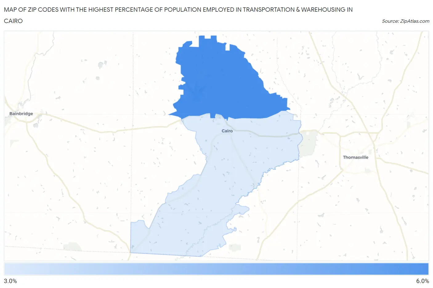 Zip Codes with the Highest Percentage of Population Employed in Transportation & Warehousing in Cairo Map