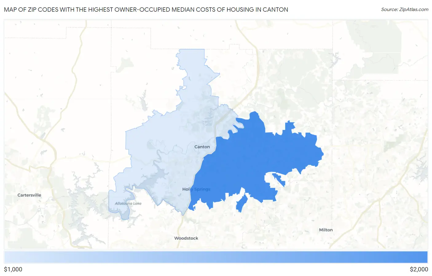 Zip Codes with the Highest Owner-Occupied Median Costs of Housing in Canton Map