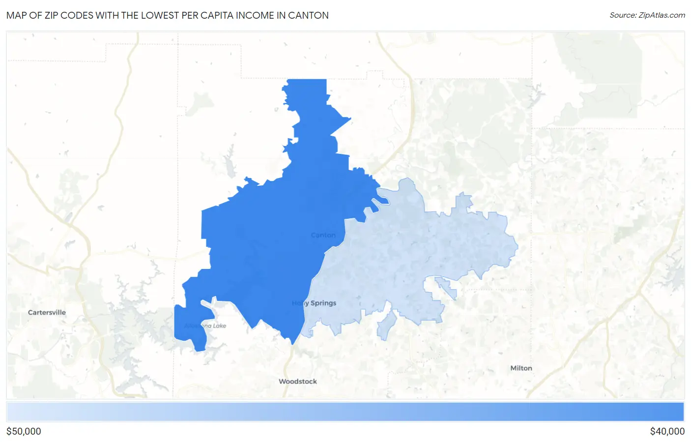 Zip Codes with the Lowest Per Capita Income in Canton Map