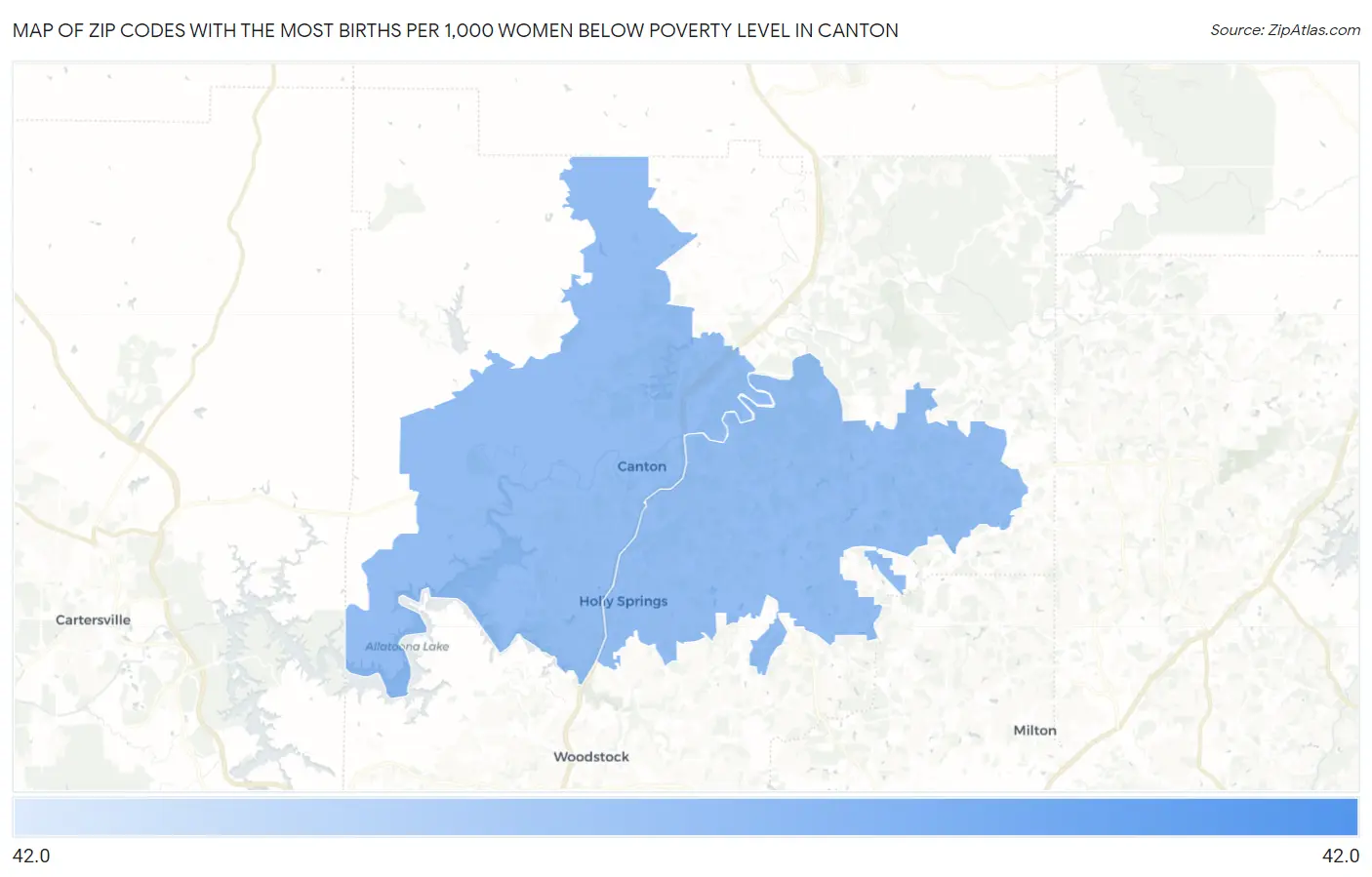 Zip Codes with the Most Births per 1,000 Women Below Poverty Level in Canton Map