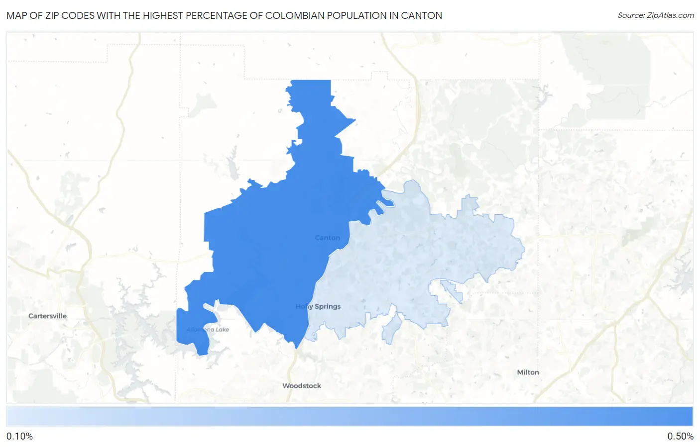 Zip Codes with the Highest Percentage of Colombian Population in Canton Map