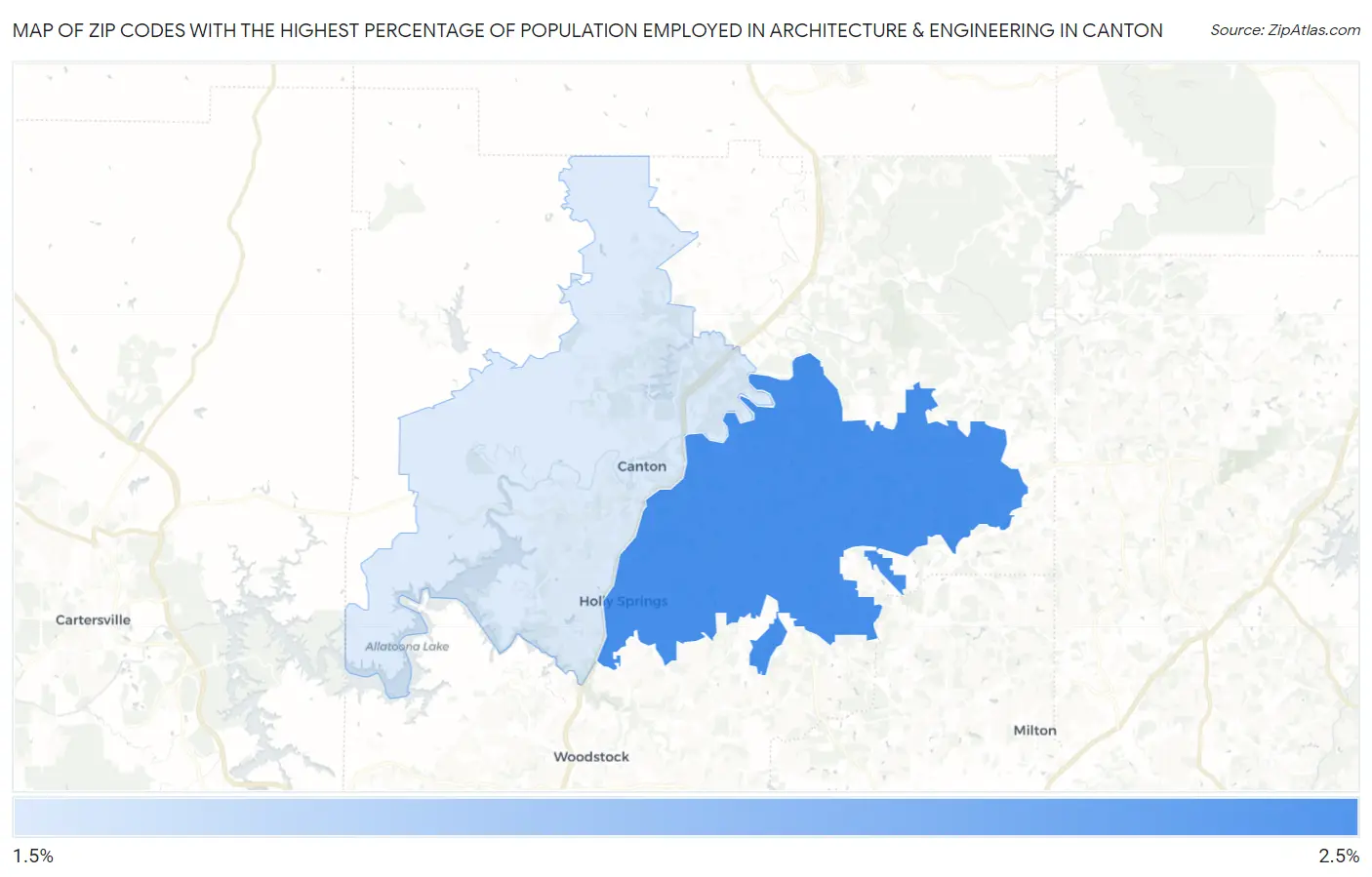 Zip Codes with the Highest Percentage of Population Employed in Architecture & Engineering in Canton Map