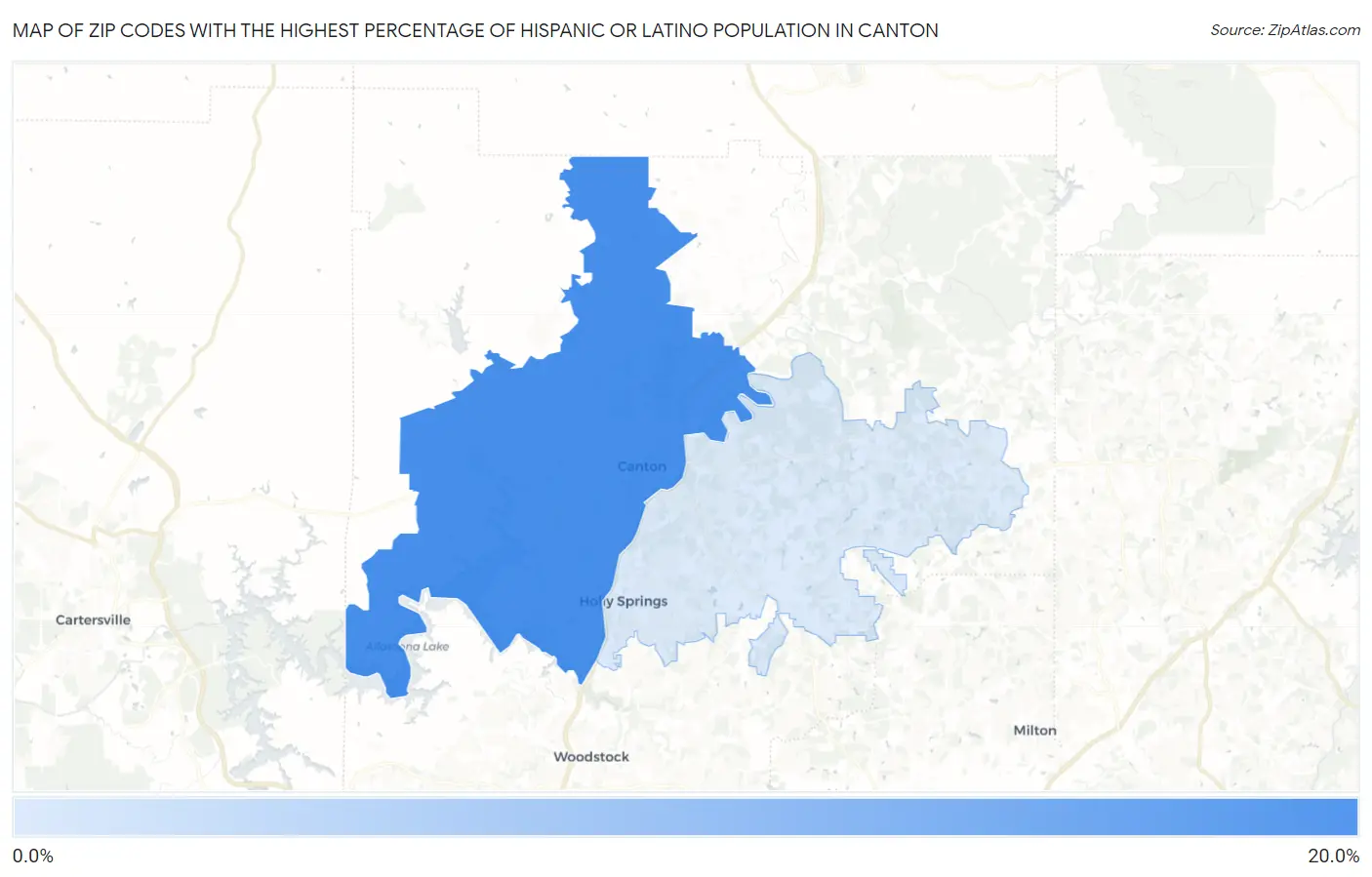 Zip Codes with the Highest Percentage of Hispanic or Latino Population in Canton Map