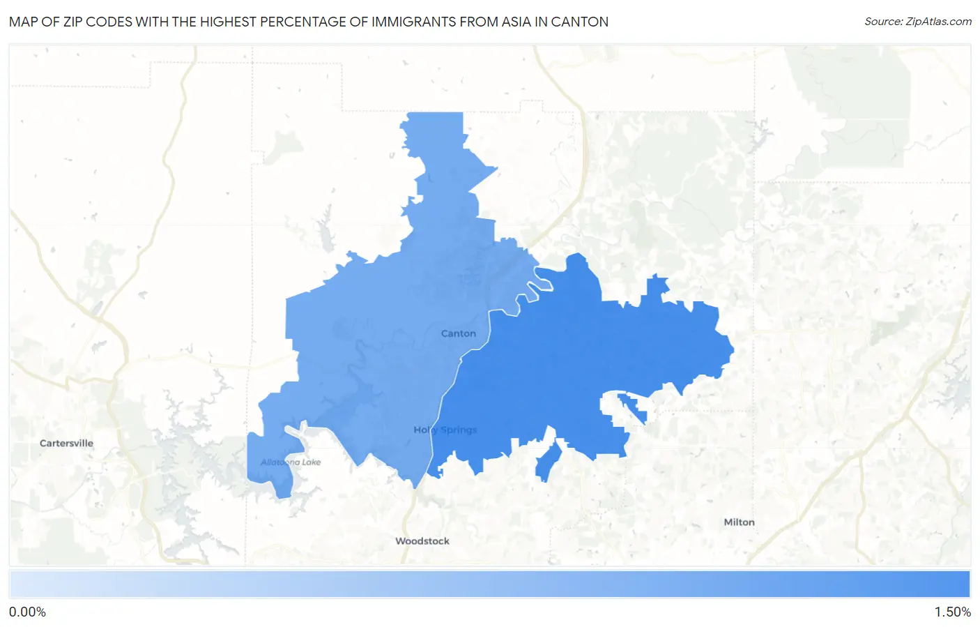 Zip Codes with the Highest Percentage of Immigrants from Asia in Canton Map