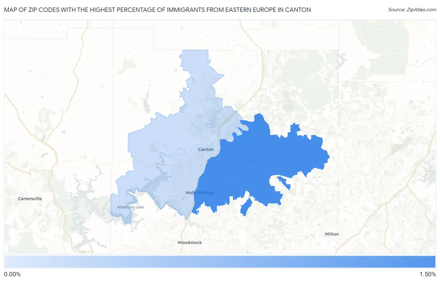 Zip Codes with the Highest Percentage of Immigrants from Eastern Europe in Canton Map